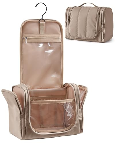 BAGSMART Trousse de toilette de voyage à suspendre, trousse de maquillage portable, marron, 23,5 x 18,5 x 13,5 cm