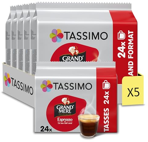 Tassimo, 120 Dosettes Café Espresso Grand'Mère | Compatibles avec les machines TASSIMO, 120 cafés, 5 packs de 24 dosettes