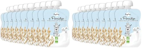 POPOTE - Porridge Bio Bébé - Dès 6 mois - Brassé Flocon Avoine, Lait Poudre - Gourde Individuelle - Texture Onctueuse - Format Pratique à Emporter - Produit en France - Pack Familial 10 x 100 g