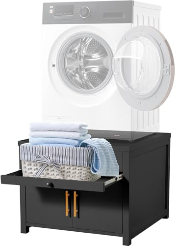 YODOLLA Black Washing Machine Pedestal Stand, 320KG Laundry Base Drawer
