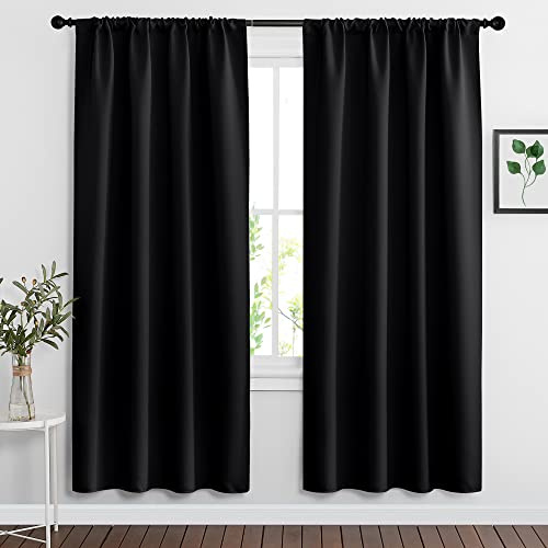 RYB HOME Black Blackout Curtains for Bedroom Living Room 72 inches Long