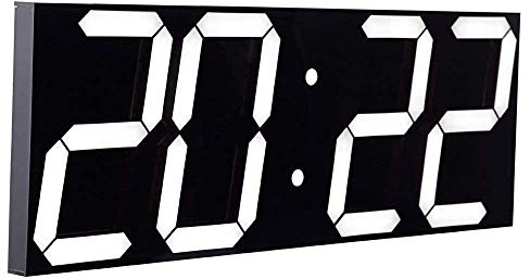 CHKOSDA Orologio digitale a LED, grande orologio da parete con display LED da 18 pollici, display 12/24 ore, visualizzazione della temperatura e del calendario (bianco)