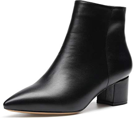 Castamere Femme Fermeture Eclair Bottines Moyenne Bloc Talon Bottes 5CM Noir PU Bottes EU 37