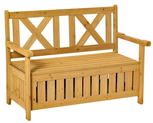 Outsunny Wood Garden Bench 2 Seater Storage Chest Patio Seating Chair with High Back and Armrest