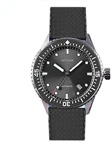 NC Cronos Retro Business Herrenuhren Saphirglas C3 Leuchtend 20ATM NH35 Edelstahl Automatische Mechanische Uhr für Herren (Black)