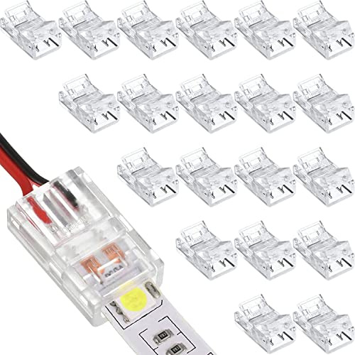 RUNCCI-YUN 20pcs 2 Pin 10mm Conector de Tira LED,Conector rápido de luz de Cinta LED conectores led sin Soldadura para Tira LED monocromática SMD 5050/5630 de 10mm Ancho