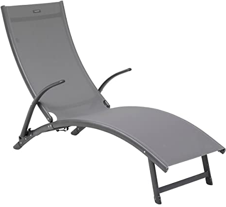 Hespéride - Transat Pliable Samba Anthracite et Graphite Anti-Rouille Inclinable, 4 Positions Empilable Chaise Longue pour Jardin, Terrasse, Balcon
