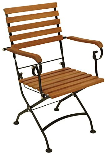 DEGAMO Klappsessel Gartenstuhl HOFGARTEN mit Armlehnen, Gestell Flachstahl schwarz pulverbeschichtet, Belattung Eukalyptus Hartholz, klappbar, Outdoor, 2 STÜCK
