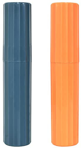 Zimoer 2 Pièces Étui de Voyage pour Brosse à Dents, Portable Gobelet Plastique Bleu Orange pour Brosse à Dents pour Le Camping, Les Déplacements, l'école, Les Voyages d'affaires, à la Maison
