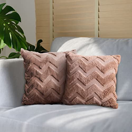 LAPONO 2er Set Wolle Kissenbezug Braun,45x45cm Kurze Samt Deko Kissen Weich Sofakissen Luxus Stil Kissenbezüge Zierkissenbezug Versteckter Reißverschluss für Sofa Wohnzimmer Schlafzimmer