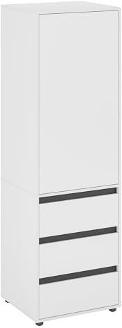 KOMTO Kleiderschrank Klein in Weiß - Schrank Schlafzimmer Kinderzimmer Mehrzweckschrank mit 1-türig & 3 Schubladen Garderobenschrank Flur | Drehtürenschrank Cube 60 x 192 x 53 cm