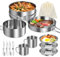 12 Pezzi Set Pentole da Campeggio, Set Stoviglie Campeggio in Acciaio Inox, Portatile Set Pieghevoli e Impilabili Kit Camping Cookware per Cucina per Barbecue,Campeggio, Arrampicata,Trekking