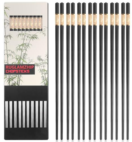 10 Paia Bacchette Sushi in Lega Lavabili in Lavastoviglie, Riutilizzabili, Giapponesi Cinesi, Chopsticks Antiscivolo per Piatti Asiatici - Nere