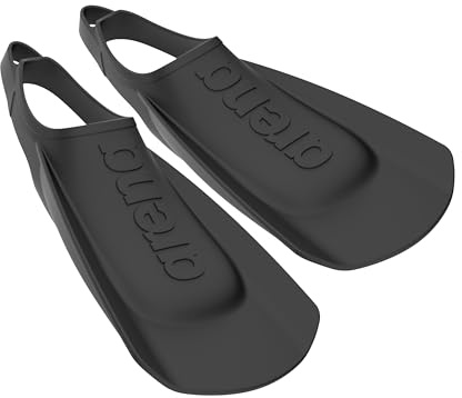 Arena Palmes d'entraînement de Natation Unisexes pour Adulte Confortables et légères pour Homme et Femme, Palmes à Lame Courte en Silicone, Talon Ouvert, Noir, 37-38,5