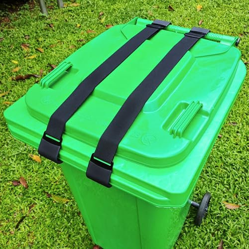 Metal Double Claw Trash Can Locks Strap for Raccoon Animals,Universal for 28-96 Gallons Trash Can Lid Lock,Black 4Pcs Adjustable Anti-rust Coating Garbage Can Bungee Cord Belt Rope Outdoor,Hook-on