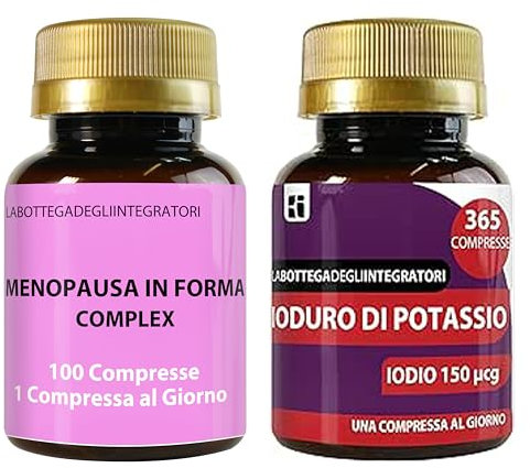 Set di Integratori Menopausa 100 Compresse e Iodio 150 mcg 365 Compresse | Kudzu e Trifoglio Rosso Ricchi in Isoflavoni| Metabolismo, Peso, Rilassamento, Vampate | Metabolismo e Tiroide