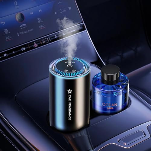 AI Car Air Freshener Electric Diffuser with 50ml Perfumes (Colognee), Ultrasonic Atomizer, Intelligent 3 Modes, Auto ON/OFF, Rechargeable Battery, Natural Perfume Lasts 5 Months, Car Fragrance BJ-577