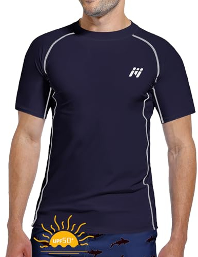 MEETWEE Hauts de Bain Anti-UV Homme Rashguard Shirt,Bleu Marine-Court,XL