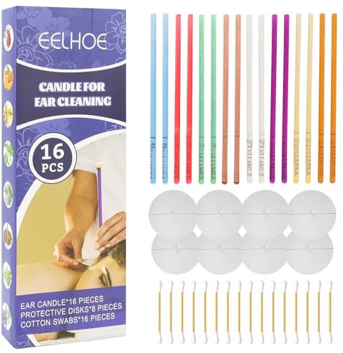 Ohrenkerzen Ohrkerzen zur Reinigung Ohrenschmalz mit Sicherheitsfilter Schutzscheiben und Wattepads(16 Stück)