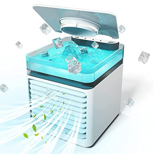 Tyst mini luftkonditionering skrivbordsfläkt för hem, bärbar luftkylare, bärbar luftkonditionering med ljus, tyst drift, bärbar luftkonditionering med USB-port, endast