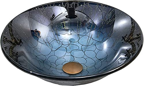 HADECOLL Ceramic Bathroom Family Exquisite Sink Round Countertop Basin Family Exquisite Sink, Hand Painted Retro Bathroom Vessel Family Exquisite Sink, Tempered Glass Washbasin Fo,Yellowwashbasin