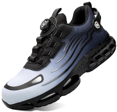 GemChve Scarpe Antinfortunistiche Uomo Donna Leggere Traspiranti Sneakers Antiscivolo Scarpe Sicurezza con Punta in Acciaio Regolazione Rapida dei Lacci Blue 43 EU
