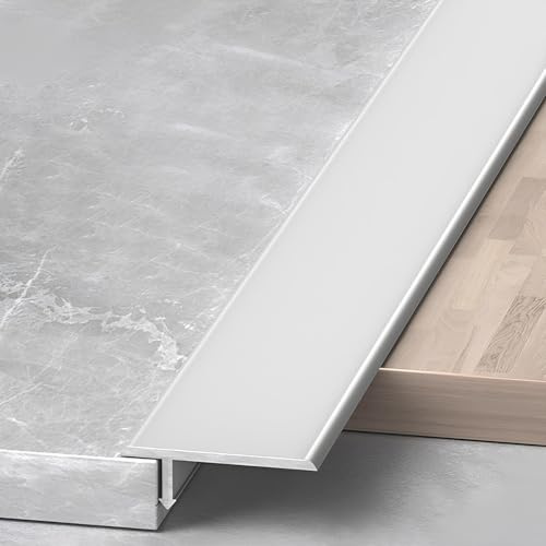 Tiras de Transición de Suelo de Aluminio En Forma de T Autoadhesivas para Cubrir Juntas de Suelo/Láminas de Vinilo para Umbrales de Alfombra (Plateadas 2,4 cm/0,94 Pulgadas)