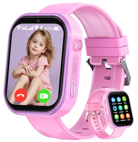 4G Kids Smart Watch for Boys Girls With GPS Tracker, Video Call, Family Chat, SOS, Camera,Pedometer - Kids Watch Birthday Gift for 5-14 Years Old (Pink)