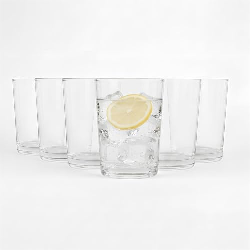 Argon Tableware Water Glasses Set of 6-230ml Clear Drinking Tumblers - Straight-Sided Everyday Glassware for Water, Juice & Cocktails - Durable Soda Lime Glass