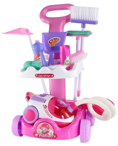 Nukinp Juego de Limpieza para niños, Juego de Roles, Carrito de Limpieza para niños, Educativo para pequeños con aspiradora, Escoba, Botella pulverizadora y más para pequeños de 1 a 3