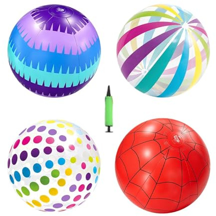 Badbollar för poolen,4-pack roliga sommarfestartiklar med luftpump för barn,Badbollar För Pool och - Användning Vid Vattenparker, I Trädgården, På Födelsedagskalas, Utomhusaktiviteter På