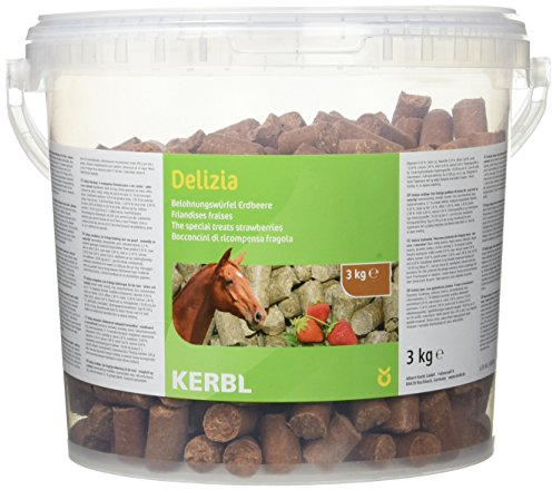 Kerbl Delizia Belohnungswürfel Classic (für Pferde, 3 kg Eimer, Geschmacksrichtung Erdbeere, mit natürlichem Gehalt an Mineralstoffen, Pferdesnack) 325058