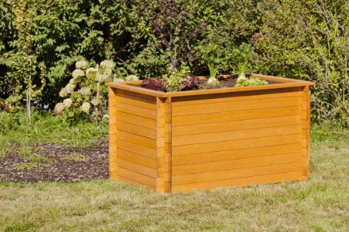 GASPO Hochbeet Classic für Balkon und Garten | Kräuterbeet aus massivem Holz, Honig | B 150 x T 100 x H 85 cm | inkl Noppenfolie und Wühlmausgitter