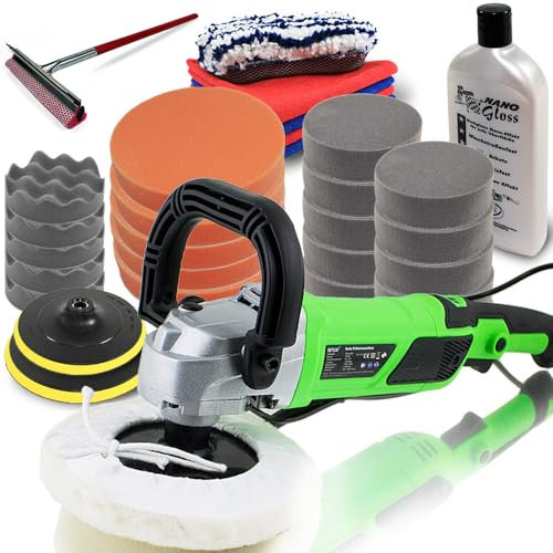 BITUXX® Profiset Poliermaschine 1200 Watt Schleifmaschine Autopolierer Poliergerät Autopflege KFZ Pflege Autolackaufbereitung Set 7 inklusive Nano Politur