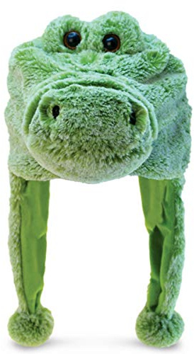 Puzzled DolliBu Stuffed Animal Alligator Plush Hat - Super Soft Wild Animal Winter Beanie With Ear Flaps, Cute Green Plush Costume Hat for Halloween or Cosplay - One Size