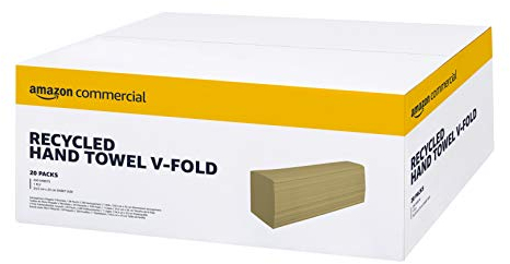AmazonCommercial Singlefold (V-Falz) Papierhandtücher, 1-lagig Recycelt (Krepp), 5000 Blätter (250 Blätter, 20-er Pack), Blattgröße: 25 x 23 cm, H3-Spender Kompatibel