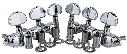 Guyker Guitar Machine Heads (3L + 3R Handed) – 1:21 Sealed Tuners Tuning Key Pegs with Big handle Replacement for Electric, Folk or Acoustic Guitars – Chrome, GK102C
