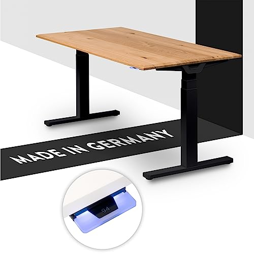 boho office® Höhenverstellbarer Schreibtisch 180 x 80 cm - Made in Germany, Elektrisch, 2 Motoren, 3-Fach Teleskop, Kollisionsschutz - Premium Line Schwarz inkl. Tischplatte in Wildeiche massiv