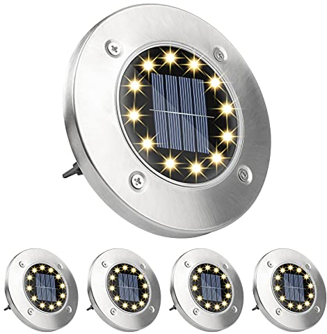 Wilktop Solarleuchte Bodenleuchte 12 LEDs Warmweiß Solar Wegleuchte Außen Solarleuchte Edelstahl IP65 Wasserdichte Solarleuchte für Rasen Gartenweg Hof,4 Stück