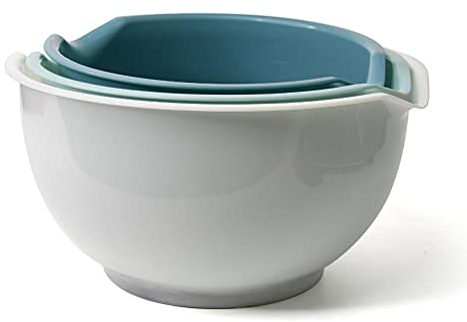 Hosuho Lot de 3 bols mélangeurs en plastique avec base antidérapante et bec verseur, bols à mélanger, ustensiles de cuisine pour la pâtisserie et la cuisine