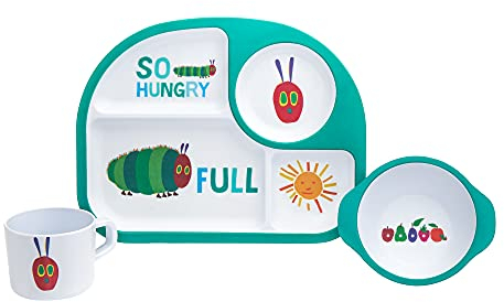 Eric Carle Kleinkind-Teller, Schüsseln und Tassen-Set, Kinderteller, Kindergeschirr-Set, BPA-freies Melamin-Geschirr, die Raupe Nimmersatt