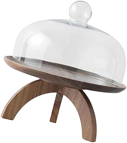 TSTSM Cake Plate with Hood Cheese Glass Hood Wood Dessert Stand Serving Bell Cake Hood Dining Bell Dish Cake Food Cover Hood Cover Restaurant Kitchen Party Bakery