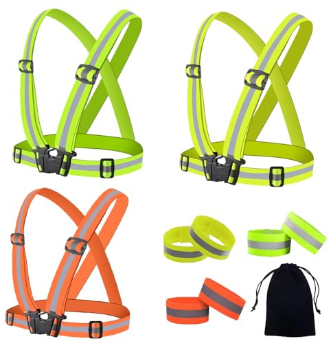 BOZEVON Unisex Reflekterande Säkerhetsväst för Vuxna och Barn - Reflekterande Väst med Hög Synlighet Lätt och Justerbar Lämplig för Löpning, Hundpromenad, Vandring, Jogging, Paket 8 (3 stycken)