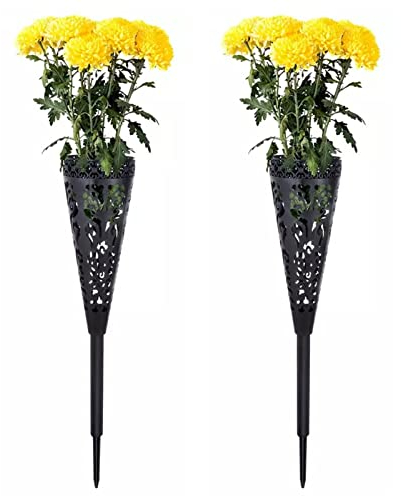 DZAY 2 Stück Friedhofsvasen Grabvase mit Erdspieß,Kegel Blumenvasenhalter aus Kunststoff Grabvasen Einsatz Grabstein Grabboden Dekoration Freien Memorial Cemetery Blumen Markierung Grabvasen Friedhof