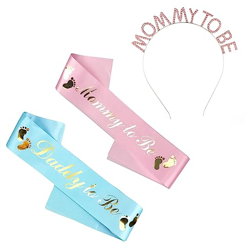 SJBAUTYO 3 PCS Écharpe Mummy to Be et Daddy to Be,ceintures de douche pour bébé Motif Mummy to Be Couronne Pour douche de bébé Gender Reveal Party Décoration Cadeau pour grossesse future mère