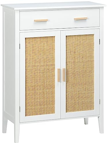 HOMCOM Schuhschrank für den Eingangsbereich, Badschrank, mit 2 Türen, Stauraum, Schublade, 80 x 35 x 110 cm, Weiß