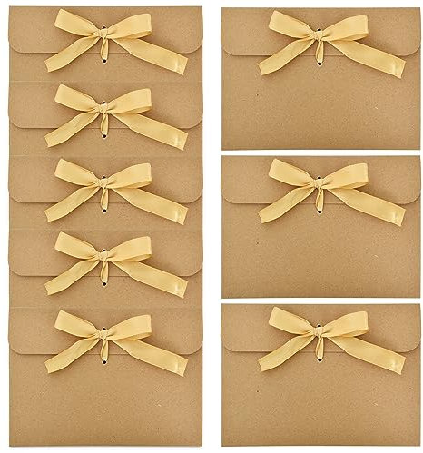50 Stück kraftpapier Umschläge, Retro Kraftpapier Hochzeits Briefumschläge mit Bändern, Geschenkkarten Umschläge DIY Graffiti für handgefertigte Einladungen,Valentinstag (Gold Bändern)