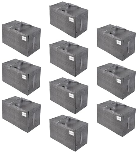 VENO Pack de 10 Bolsa Organizadora Gruesa de Gran Tamaño con Asas Fuertes y Cremalleras para Viajes, Transporte, Universitario, Mudanza, Camping, Embalaje, Esenciales para la Casa (Gris, Pack de 10)