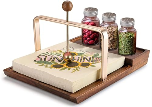 Serviettenhalter, Holzserviettenhalter für den Tisch, rustikaler Serviettenhalter für Papierservietten, flacher Serviettenhalter mit Salz und Pfeffer für Bar, Küchen- und Esszimmerdekoration