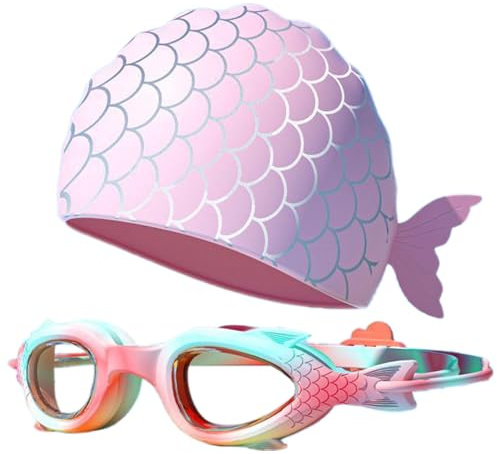 Bonnet De Bain Et Lunettes Enfant Lunettes De Natation Sirène Swimming Cap Anti-Buée Lunettes Piscine équipement De Natation Pour Enfants Fille Garçon 3-12 Ans